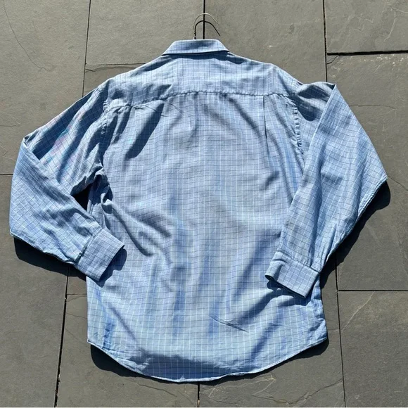 Burberry Men’s Blue Plaid Button Down Dress Shirt Size Medium - Picture 2 of 4